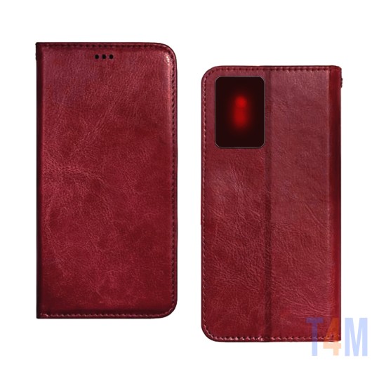 Capa Flip de Couro com Bolso Interno para Oppo A77 5g/A57 5g/A77s Vermelho